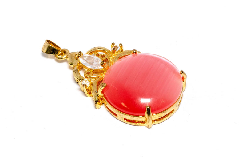 Gold Pendant With Coral Tourmaline - Trendz & Traditionz Boutique