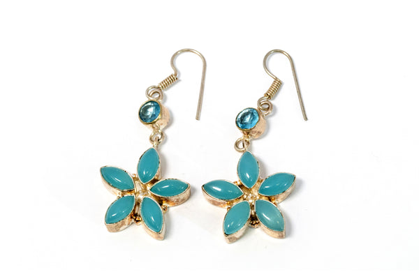 Teal Chalcedony Flower Earrings - Trendz & Traditionz Boutique