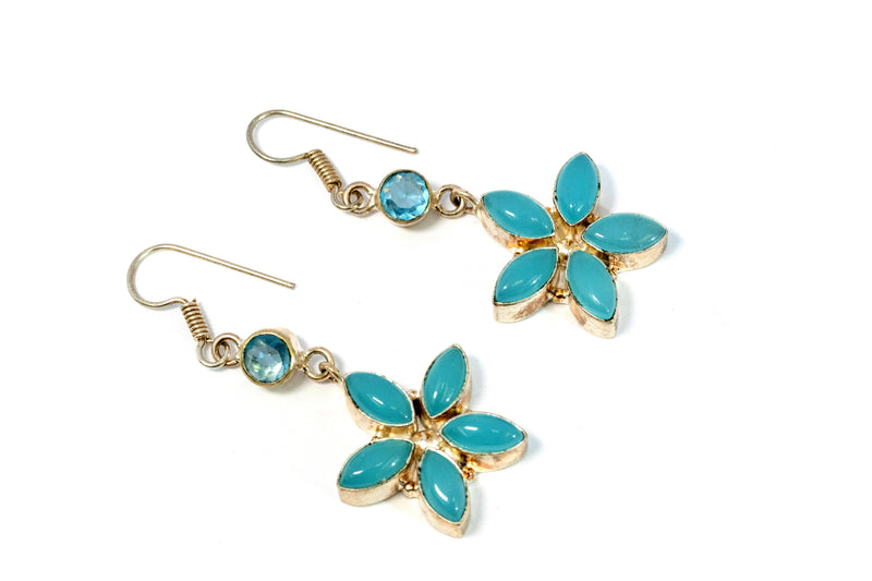 Teal Chalcedony Flower Earrings - Trendz & Traditionz Boutique