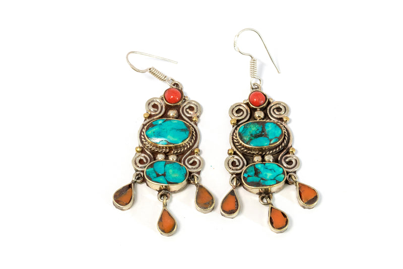 Turquoise With Multi Stone Dangle Earrings - Trendz & Traditionz Boutique 