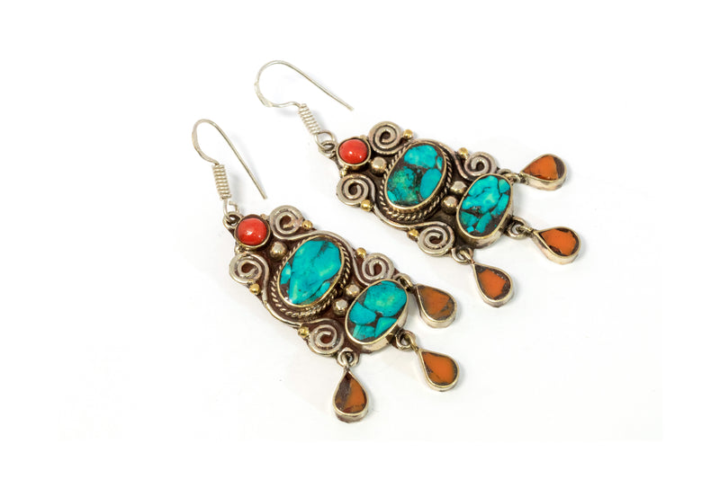 Turquoise With Multi Stone Dangle Earrings - Trendz & Traditionz Boutique 