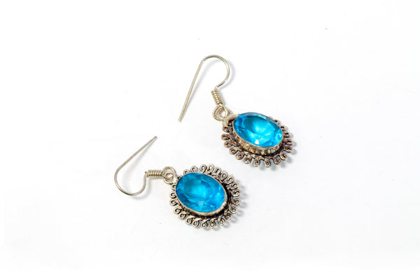 Dangle Earrings With Large Blue Stone - Trendz & Traditionz Boutique