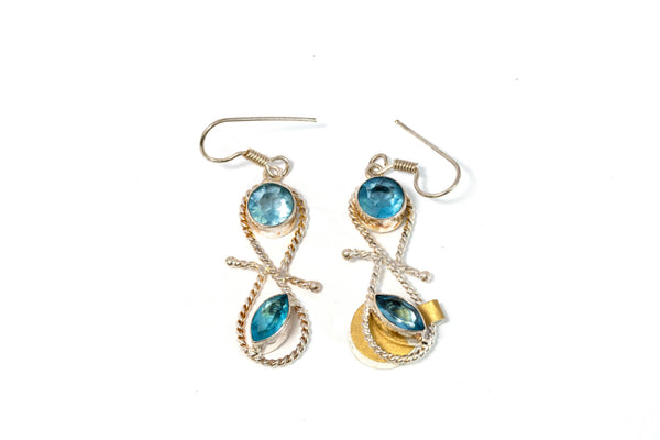 Silver Dangle Earrings With Blue Stones - Trendz & Traditionz Boutique 