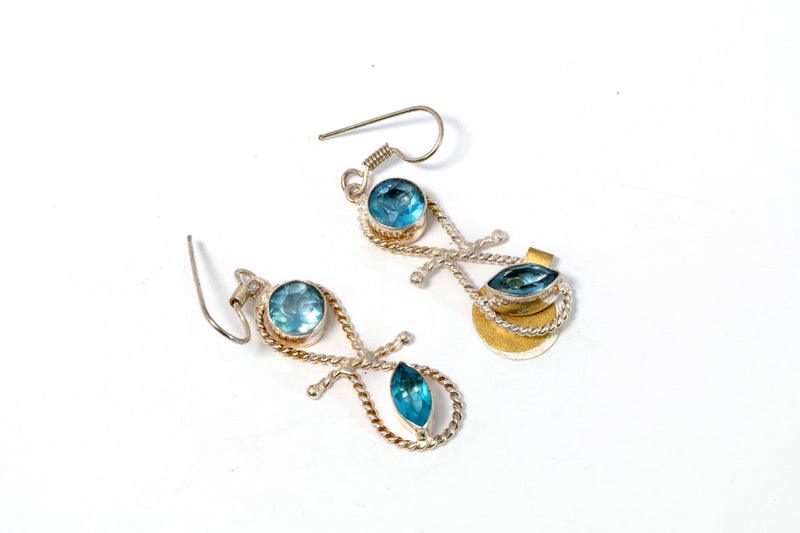 Silver Dangle Earrings With Blue Stones - Trendz & Traditionz Boutique 