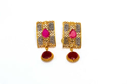Gold Dangle Earrings With Pink Stone - Trendz & Traditionz Boutique