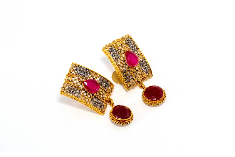 Gold Dangle Earrings With Pink Stone - Trendz & Traditionz Boutique