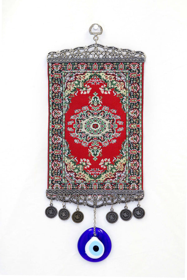 Red Turkish Evil Eye Wall Rug - South Asian Fashion & Unique Home Decor