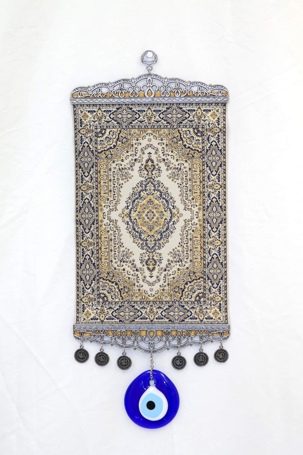 Silver & Gold Turkish Evil Eye Wall Rug - South Asian Fashion & Unique Home Decor