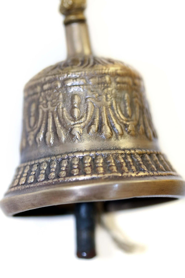 Brass Engraved Temple Bell - Nepal - South Asian Unique Home Decor