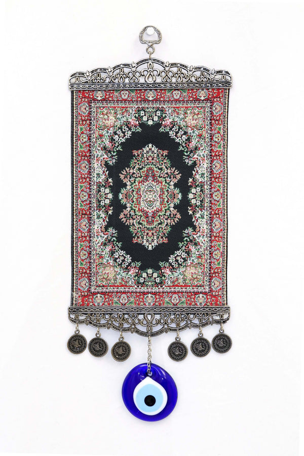 Black & Silver Turkish Evil Eye Wall Rug - Trendz & Traditionz Boutique 
