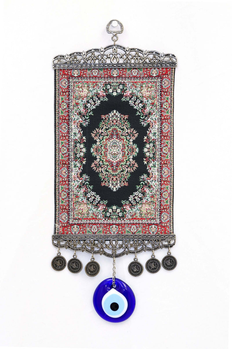 Black & Silver Turkish Evil Eye Wall Rug - Trendz & Traditionz Boutique 
