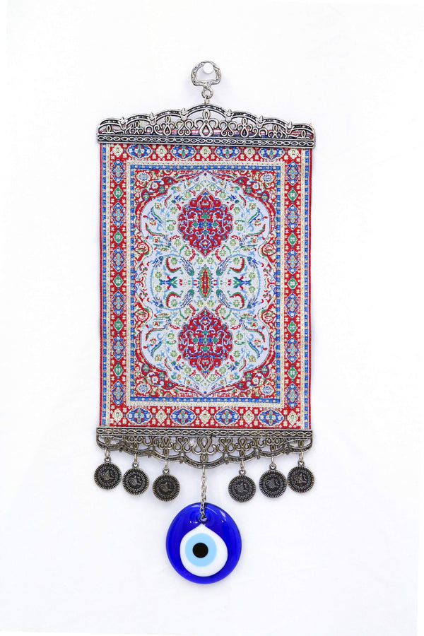 Red & Blue Turkish Evil Eye Wall Rug - South Asian Fashion & Unique Home Decor