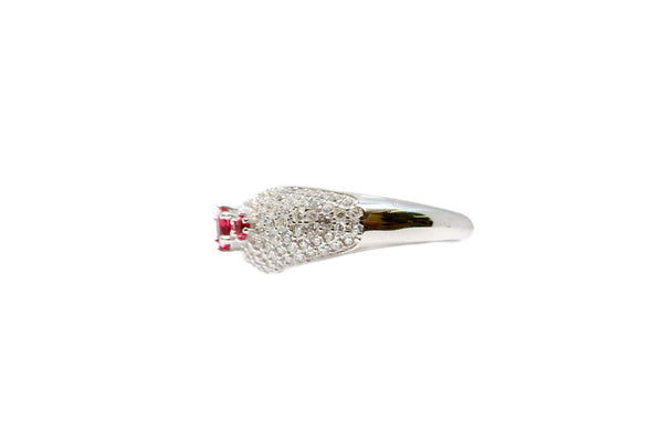 Silver Ring With White & Maroon Crystals - Trendz & Traditionz Boutique 