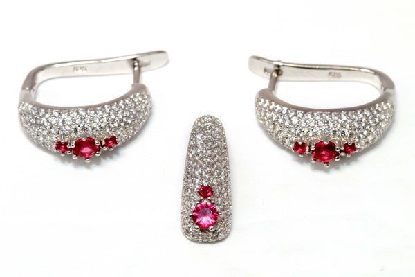 Crystal Earrings & Pendant With Ruby Red Stones - Trendz & Traditionz Boutique 