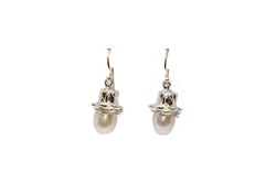 Pearl & Silver Engraved Dangle Earrings - South Asian Jewelry