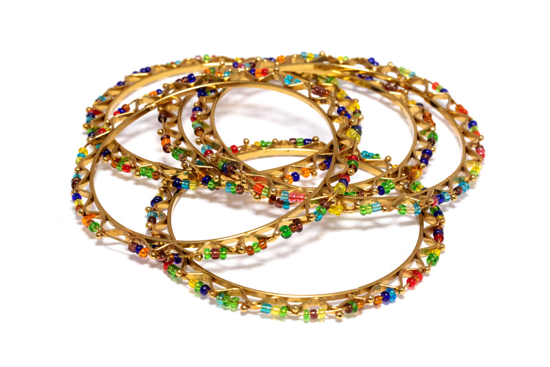 Colorful Beaded Gold Bangles - Bracelets - South Asian Jewelry