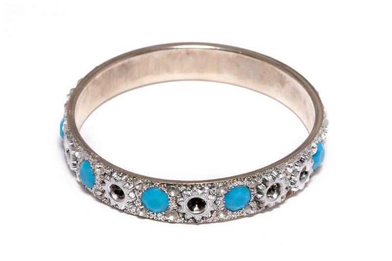 Silver Bangle with Blue Stones - Bracelet - South Asian Jewelry and Accessories