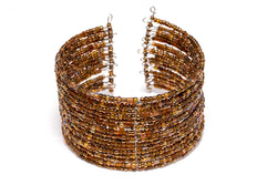 Brown Beaded Cuff Bracelet - Handmade South Asian Jewelry