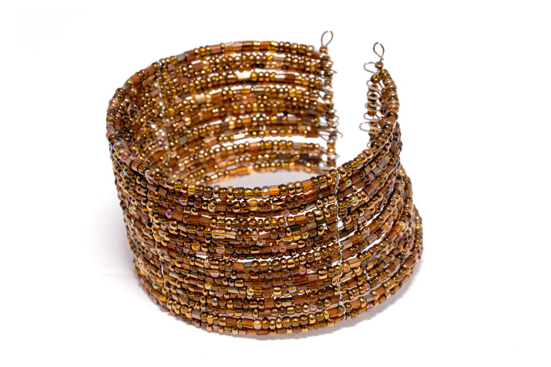 Brown Beaded Cuff Bracelet - Handmade South Asian Jewelry
