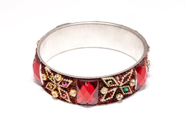 Silver Bangle with Red Crystals - Bracelet - South Asian Jewelry and Accessories