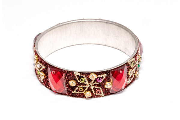 Silver Bangle with Red Crystals - Bracelet - South Asian Jewelry and Accessories