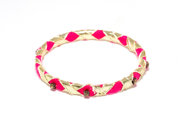 Pink Ribbon Wrapped Bangle - Bracelet - South Asian Jewelry and Accessories