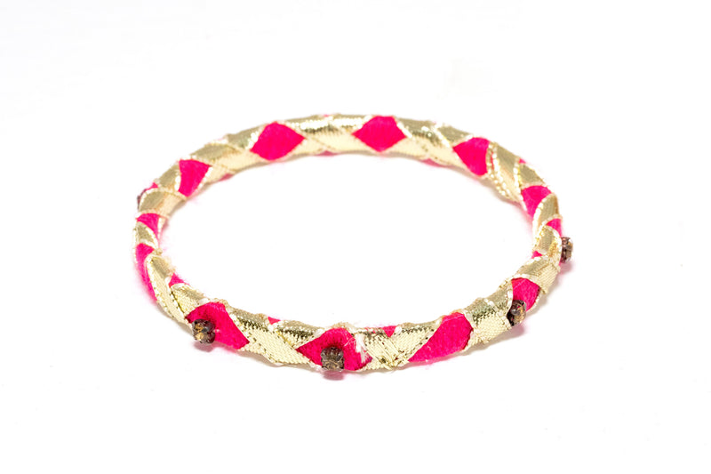 Pink Ribbon Wrapped Bangle - Bracelet - South Asian Jewelry and Accessories
