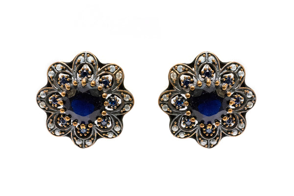 Blue Stone Turkish Silver Stud Earrings - South Asian Jewelry and Accessories