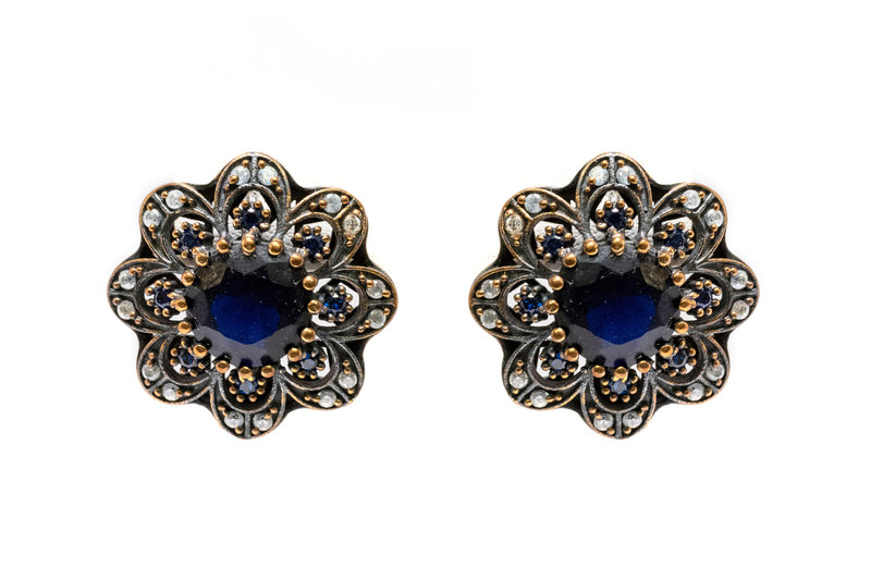 Blue Stone Turkish Silver Stud Earrings - South Asian Jewelry and Accessories