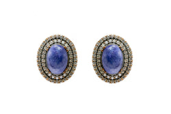 Turkish Silver Studs with Cloudy Blue Gemstones - Earrings