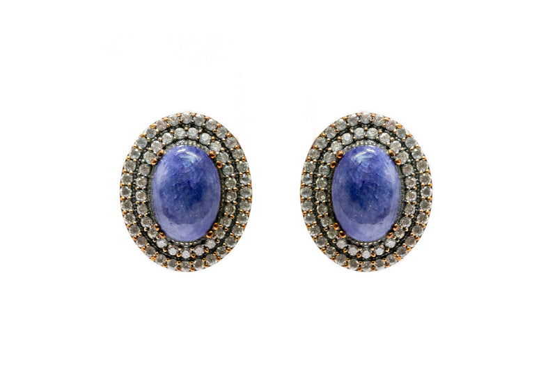 Turkish Silver Studs with Cloudy Blue Gemstones - Earrings