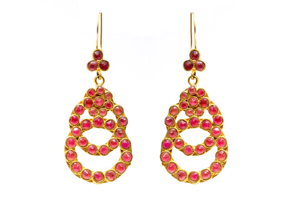 Red & Turkish Silver - Gold Dangle Earrings - South Asian Accessories