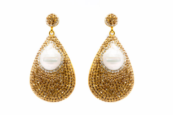 Gold Teardrop Earrings with Pearls - South Asian Jewelry & Fashion