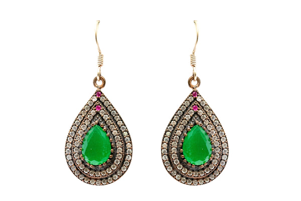 Turkish Silver Gemstone Dangle - Earrings - South Asian Jewelry