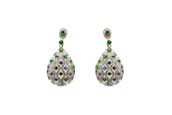 Blue & Green Tear Drop Silver Dangle - Earrings - South Asian Jewelry