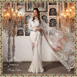 Pearl White Saree - Maria B. MBROIDERED - South Asian Fashion & Unique Home Decor