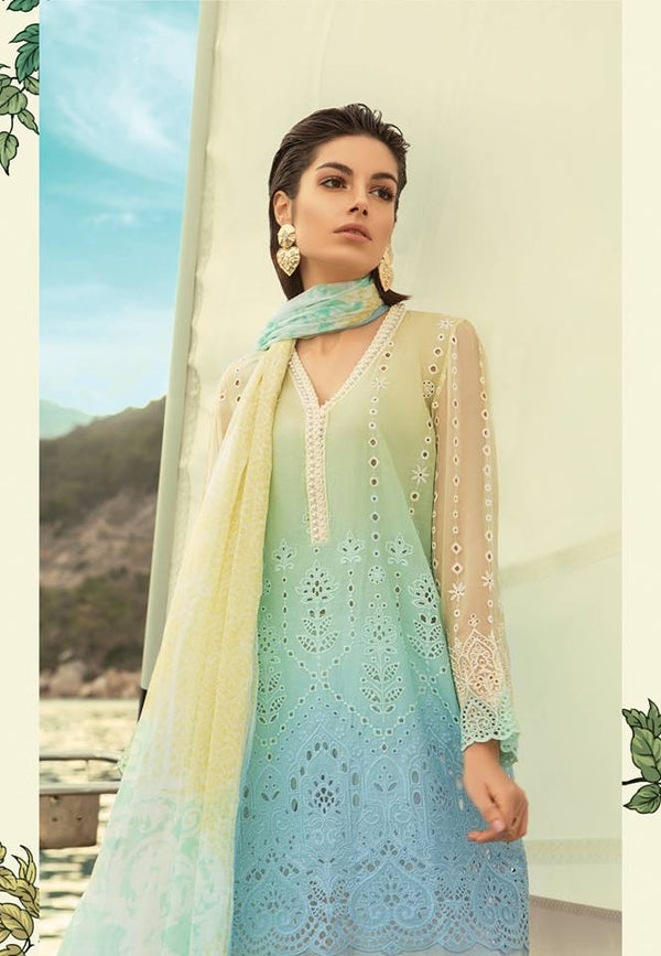 Maria b. Summer 2019 Cotton-Lawn Yellow-Blue Embroidery Suit. - Trendz & Traditionz Boutique 