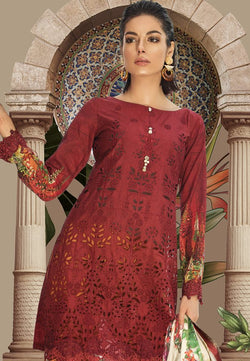 Maria b. Summer 2019 Cotton-Lawn Maroon Embroidery Suit- Trendz & Traditionz Boutique 