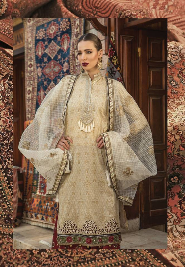Maria B. Summer Cotton-Lawn Collection- Beige Color Shirt with Embroidery- Trendz & Traditionz Boutique 
