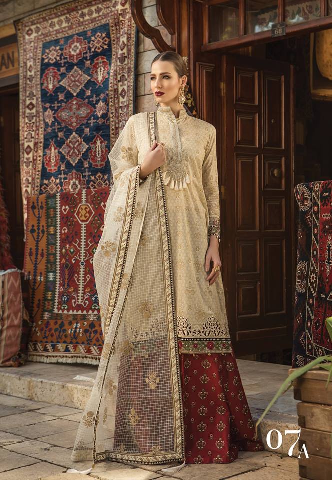 Maria B. Summer Cotton-Lawn Collection- Beige Color Shirt with Embroidery- Trendz & Traditionz Boutique 