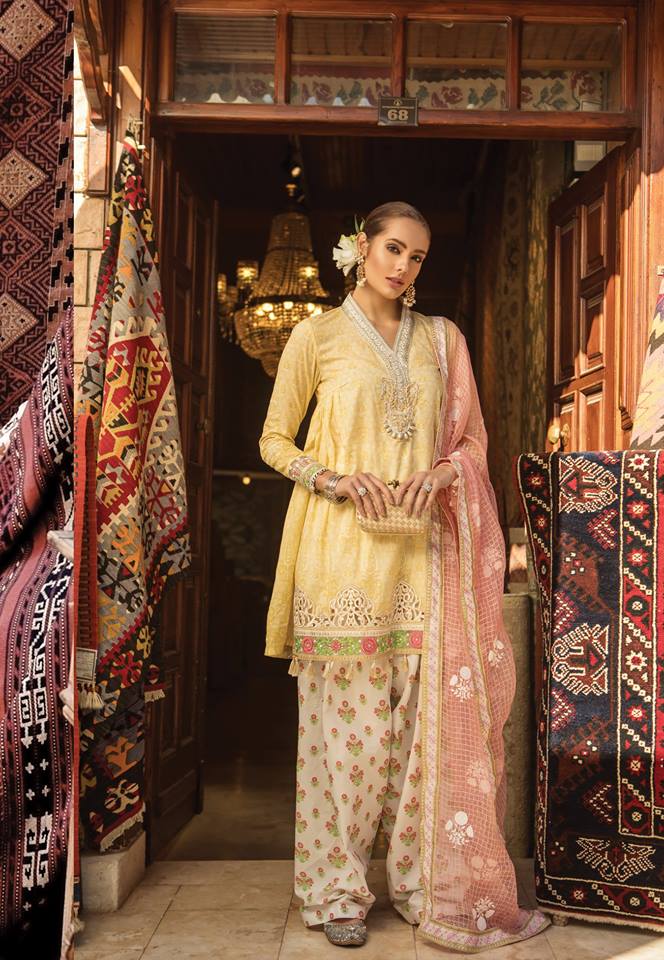 Maria B. Summer Cotton-Lawn Collection- Yellow Gold Colored with Embroidery- Trendz and Traditionz Boutique