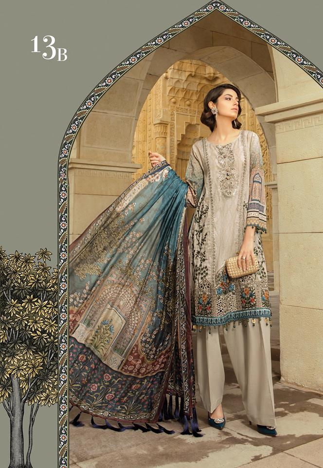 Maria b. Summer 2019 Cotton-Lawn Beige Embroidery Suit- Trendz & Traditionz Boutique 