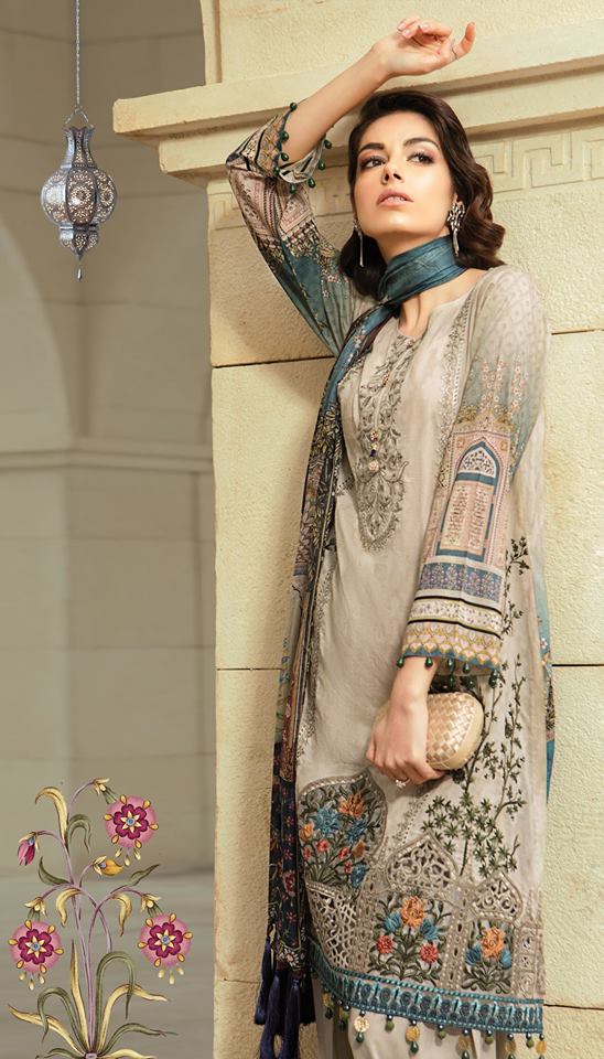 Maria b. Summer 2019 Cotton-Lawn Beige Embroidery Suit- Trendz & Traditionz Boutique 