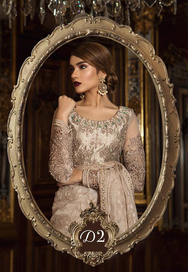 Maria B. Wedding Collection-Beige and Golden Colored with Embroidery - Trendz and Traditionz Boutique