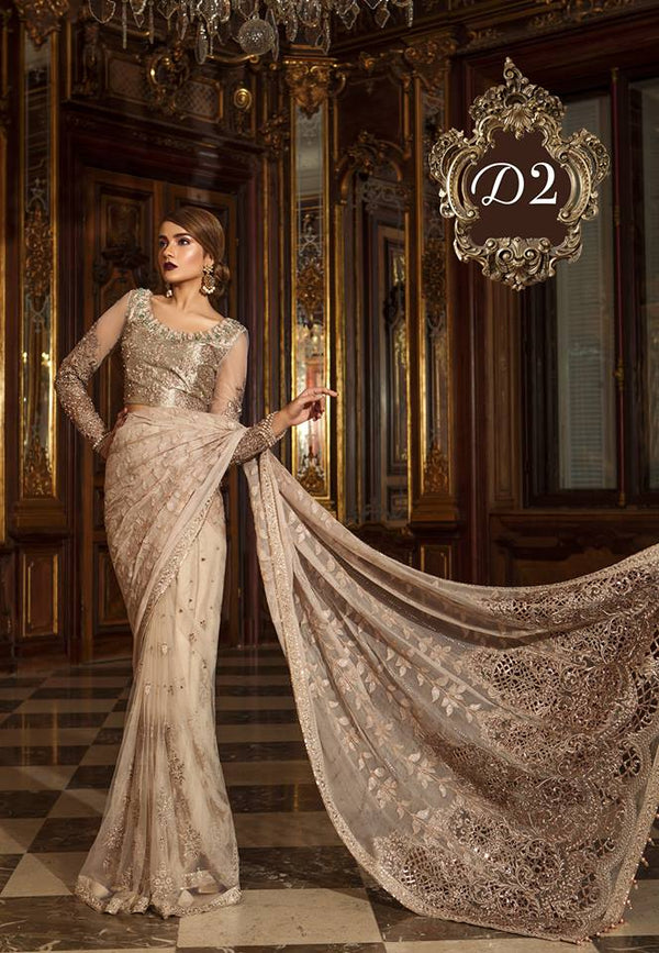 Maria B. Wedding Collection-Beige and Golden Colored with Embroidery - Trendz and Traditionz Boutique