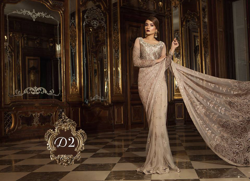 Maria B. Wedding Collection-Beige and Golden Colored with Embroidery - Trendz and Traditionz Boutique