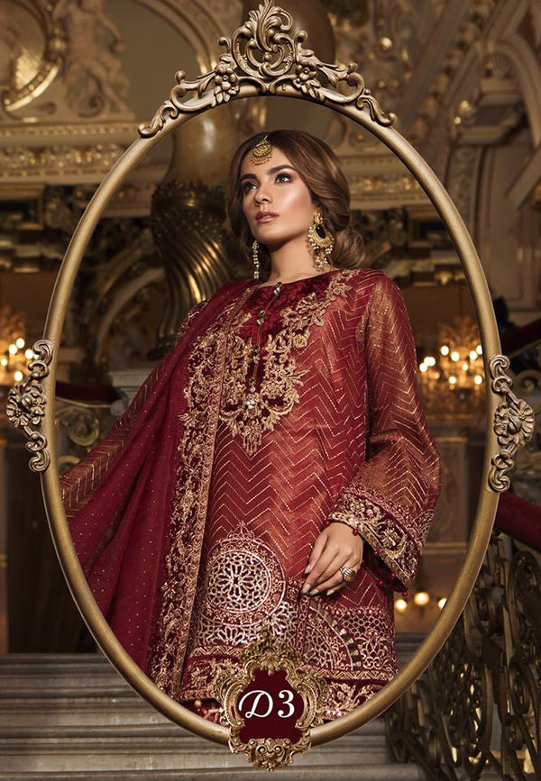 Maria B. Wedding Collection - Deep Red Colored with Gold Embroidery - Trendz and Traditionz Boutique