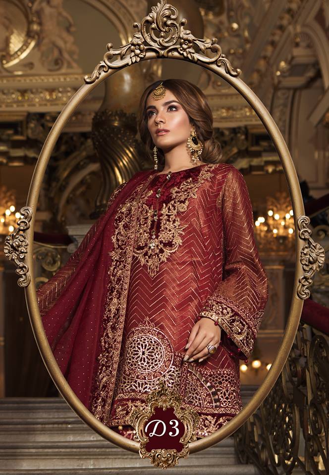 Maria B. Wedding Collection - Deep Red Colored with Gold Embroidery - Trendz and Traditionz Boutique