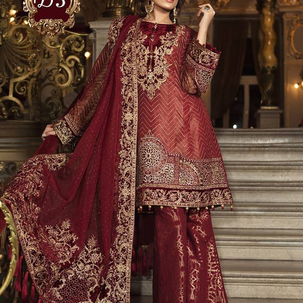 Maria B. Wedding Collection Deep Red Colored with Gold