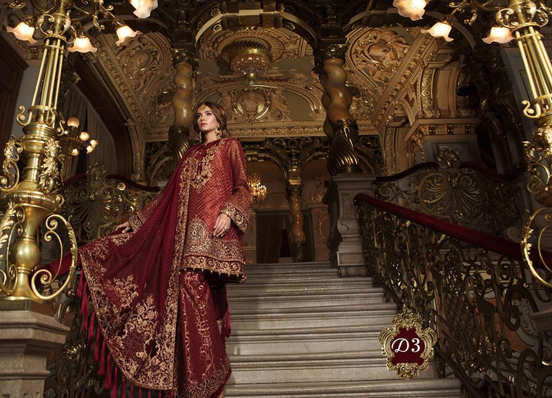 Maria B. Wedding Collection - Deep Red Colored with Gold Embroidery - Trendz and Traditionz Boutique
